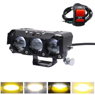 Motorcycle Three Eyes Spotlights White and Yellow Beams Waterproof LED Headl  f