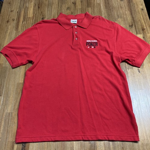 Men's L World Series of Poker Red Embroidered Short Sleeve Logo Polo Shirt WSOP - Picture 2 of 10