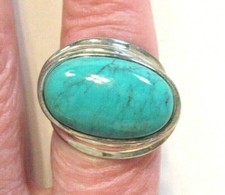STERLING SILVER TURQUOISE RING BAND SIZE 6  9 GRAMS 18 MM WIDE