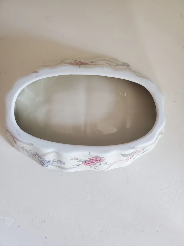 Jabonera de cerámica Shabby Chic rosa peonía rosa verde tocador de baño Foto 3 de 4