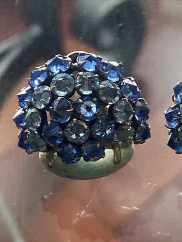 Pendientes de clip de cristales azules invertidos de imitación turquesa vintage SCHREINER limitados - Imagen 11 de 23