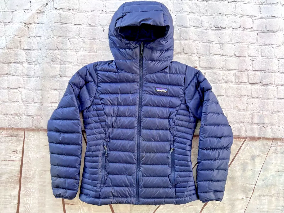 Womens PATAGONIA Navy Blue Goose Down Zip Sweater Puffer Jacket $349 Small