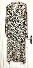 Very Brown Leopard/Cheetah Print Long Sleeve Midi Shirt Style Dress Size 14 uk