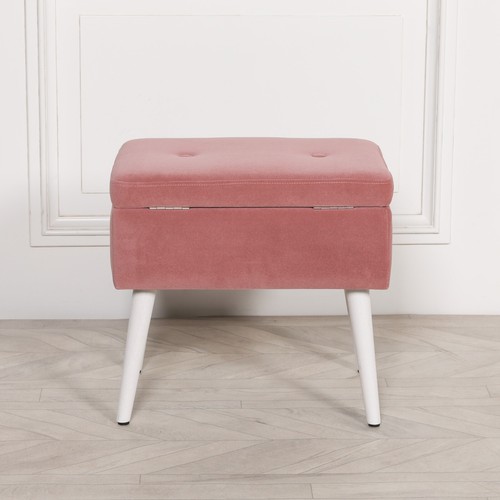 Pink Velvet White Legs Upholstered Suitcase Bedroom Dressing Stool - Picture 3 of 10