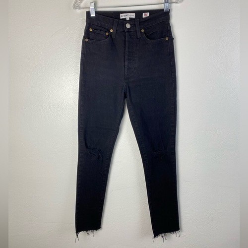 RE/DONE Redone Black Ankle Jeans Women Size 25 Crop High Rise Distressed Destroy