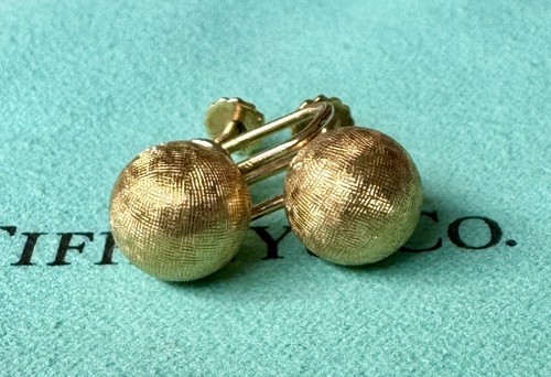 Tiffany & Co Vintage Hardware Ball Yellow Gold Earrings K14 10mm Diameter