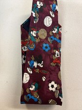 Vintage Mickey Mouse Necktie Tie Soccer Volleyball Basketball Sports Maroon