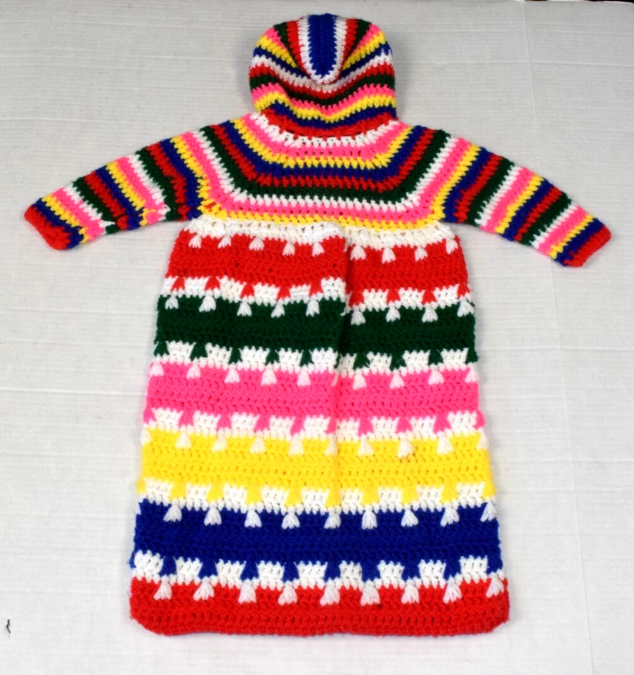 Traje de dormir vintage para bebé 6 meses 60 hecho a mano arco iris brillante ganchillo sudadera con capucha Foto 2 de 4