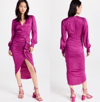 NWT- $698Veronica Beard 'Weiss' Side Ruffle Silk-Blend Magenta -0 NEW