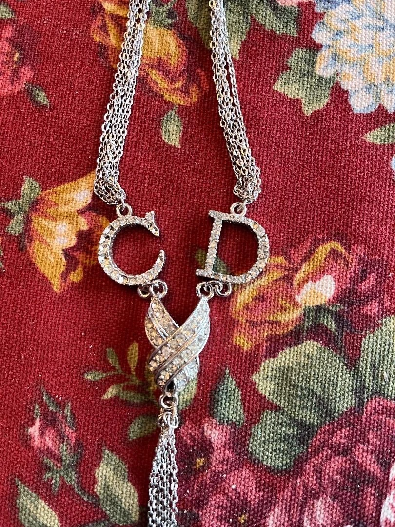COLLANA CHRISTIAN DIOR DESIGNER CON INIZIALI CD TONO ARGENTO REGOLABILE