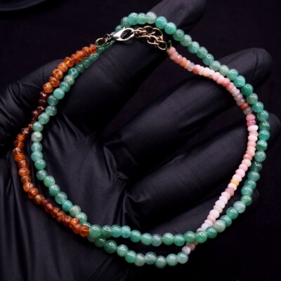Green Onyx & Pink Australian Opal 68.00 Cts Beaded Exclusive Necklace VK 49 E649