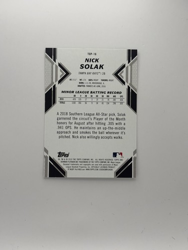 2019 Bowman Platinum - Wal-Mart Nick Solak #TOP-16 Green Foil /99 (RC) - Bild 2 von 2