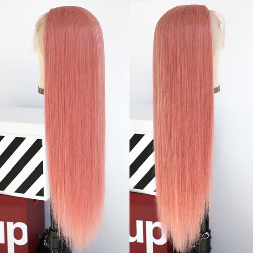 Rosa Spitze Perücken vorne lang gerade Haare hitzebeständig klebrig vorgepflüpft weich - Bild 5 von 7