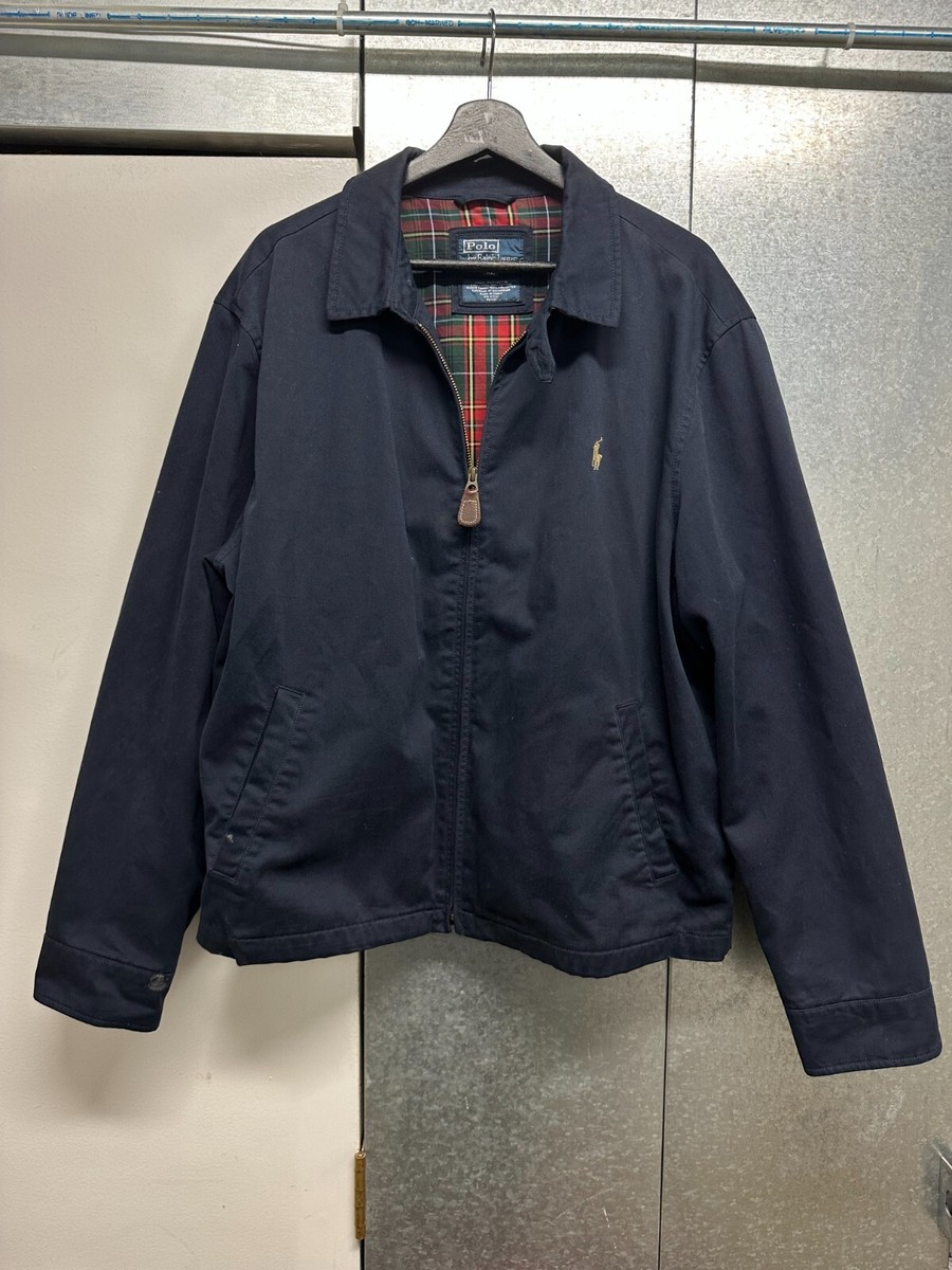 VTG Polo by Ralph Lauren Mens Jacket XL Navy Blue Plaid Full zip