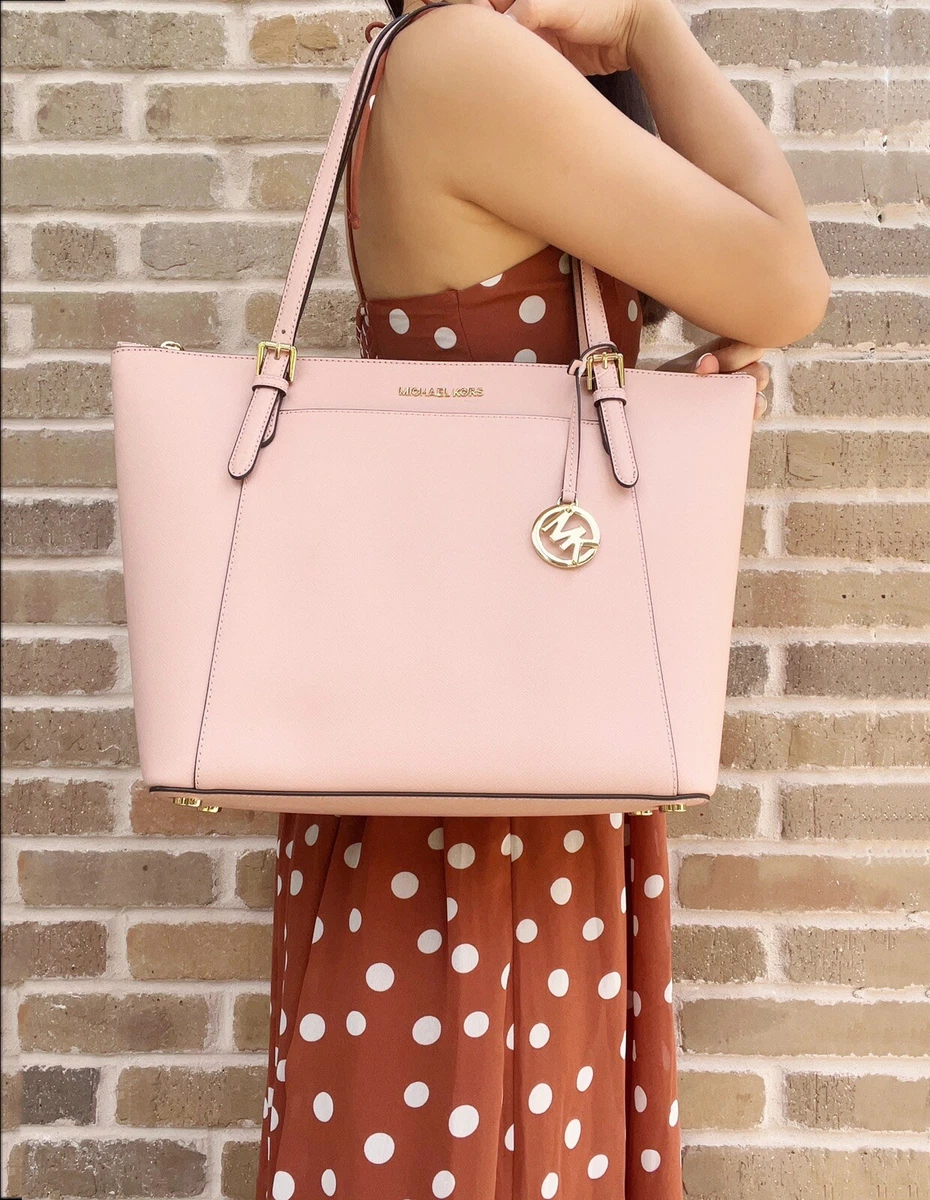 Michael Kors Ciara Large Top Zip Tote Saffiano Leather Pastel Pink