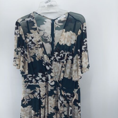 Calvin Klein Vestido Mujer Talla 14 Elástico Manga Corta Verde Floral Imitación Envolvente - Imagen 3 de 13