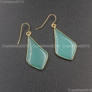 Authentic Natural Gemstone Sliced Drop Healing Reiki 18k Gold Plated Pendant Charm Earring