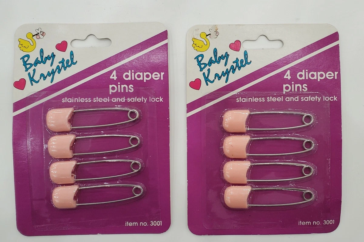 2 pack of 4 Vintage Baby Safety Pins pink stainless steel New