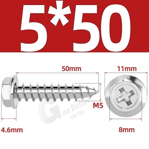 Flanged Self Tapping Screws Stainless Steel Hexagon Hex Head Tappers M3 M4 - M10 - Picture 39 of 89