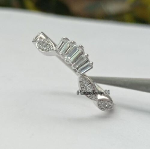 Damen Bandring Baguette & runder Lab Created Diamant 14K Weißgold vergoldet - Bild 1 von 11