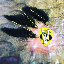 3 V Fly Size 8 Ultimate RV Super Black Flexi Zonker Trout Flies