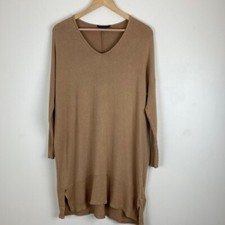 American Eagle Woman’s Size Small Tan Sweater Dress Ribbed Long Sleeve V-Neck
