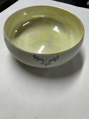 Vintage Lustreware bowl pale yellow/ blue moon designs 8 1/2  round