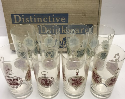 Set of 8 Vintage Lotus Glasses Mid Century Noel Ornament Tumblers Original Box - Picture 5 of 5