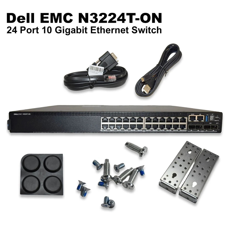 DELL EMC N3224T-ON 24X1G Rj-45 4X10G Sfp+ 2X100G L3 4GB 550W PSU Switch 74C4V - Image 2 of 4