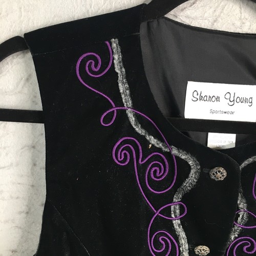 Vintage Sharon Young Velvet Vest Women 8 Black Purple Y2K Dark Fairy Victorian - Picture 8 of 15