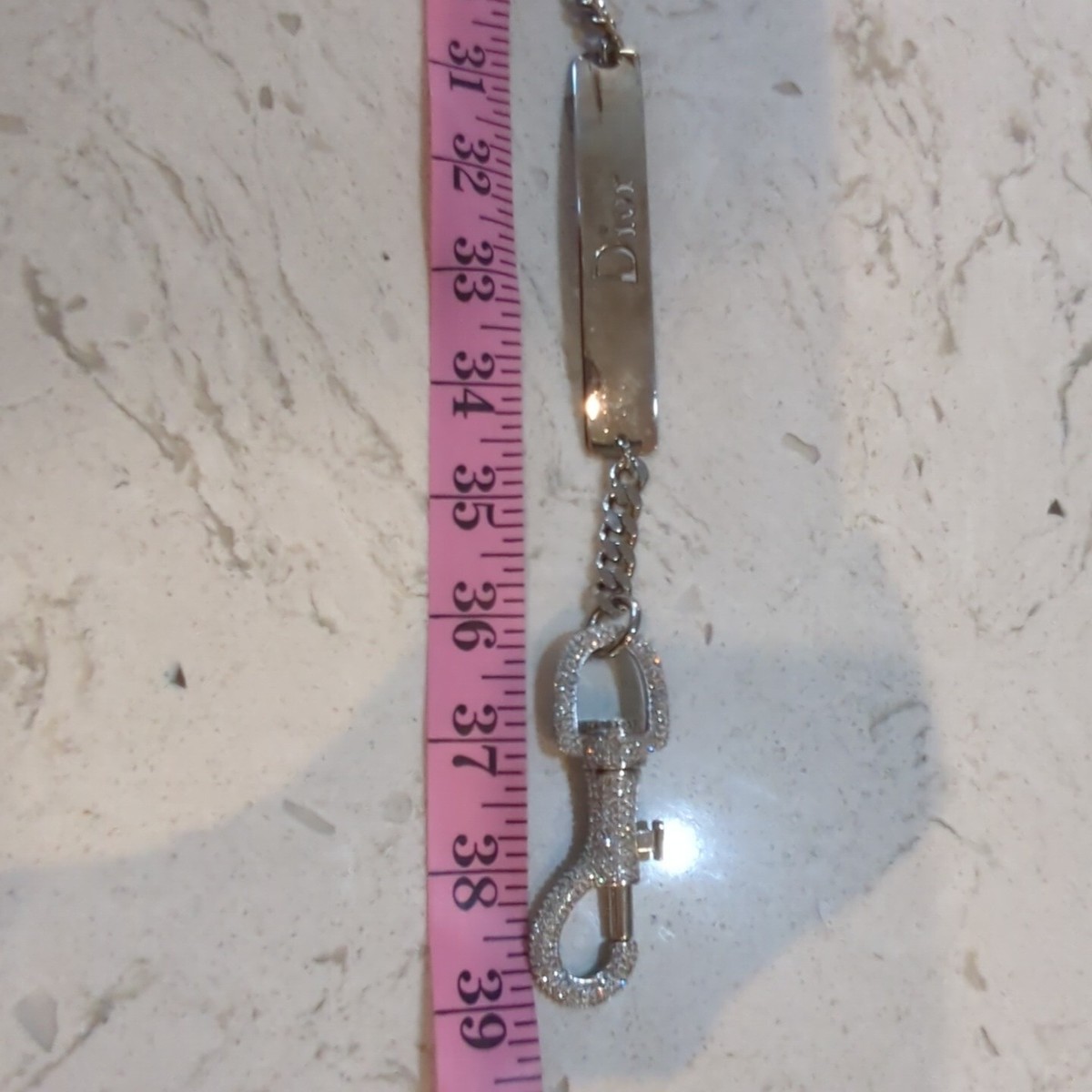 Christian Dior Belt Logo Silver Chain White Leather Charm Christian Dior Belt Logo Silver Chain White Leather Charm
