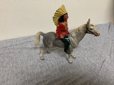 Vintage Hard Plastic Hand Painted Native American Indian Rider  Horse Hong Kong