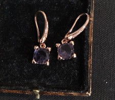 Vintage Style Amethyst Gemstone Earrings 18K Rose Gold Plated