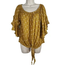 Wishlist Apparel Floral Tie Front Top Off The Shoulder Women Size M/L Brown 