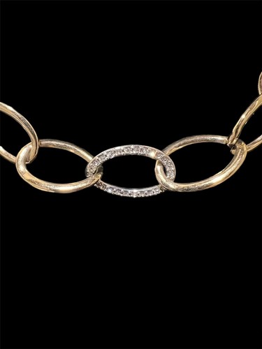 18" Ralph Lauren Gold Tone Link Necklace with Rhinestones and Concealed Clasp - Picture 2 of 4