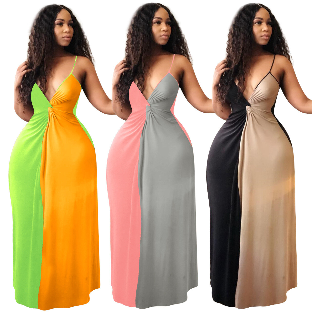 v neck spaghetti strap maxi dress