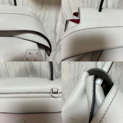 Tod's Leather 2way Shoulder Bag Wave Gommini Light Gray Good