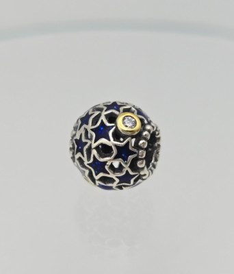Authentic Pandora  Vintage Night Sky CZ, Enamel Night Sky bead Silver Charm