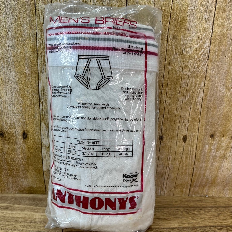 Vintage ANTHONY Men's White Briefs Cotton/Kodel Poly Size Large NOS