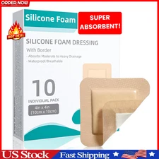 Silicone Foam Dressing 4“ x 4” with Adhesive Border,10 Packs Waterproof Silic...
