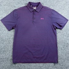 Under Armour Polo Shirt Mens Large Blue Stripe HeatGear Golf Performance Stretch