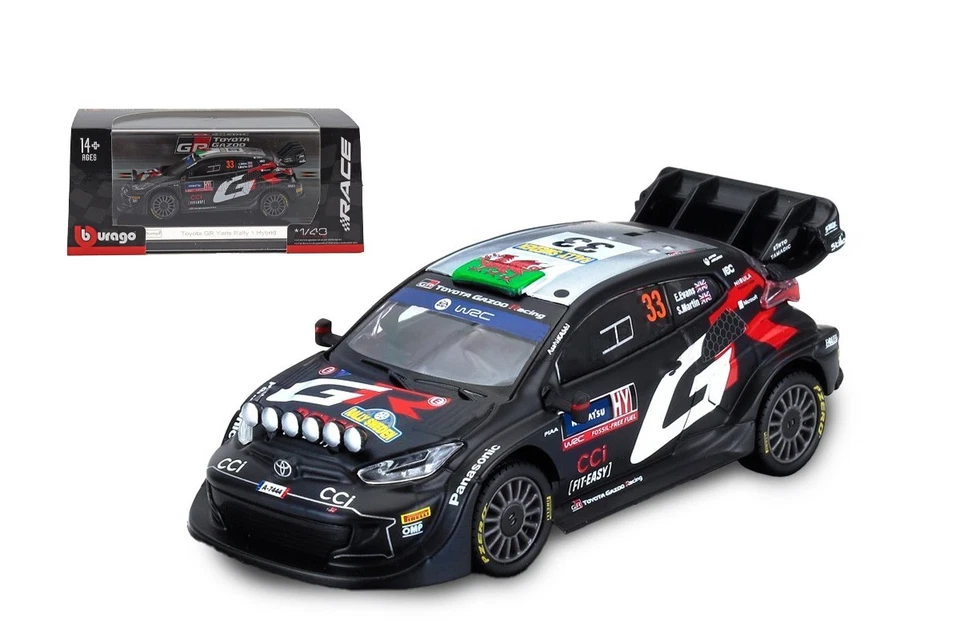Toyota Yaris GR RALLY1 #33 WRC 2024 Elfyn Evans Scala 1/43 Burago con vetrina - Immagine 4 di 4