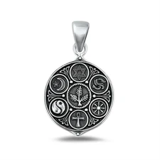 Coexist Religious Peace Love Sterling Silver .925 Fashion Round Pendant Necklace