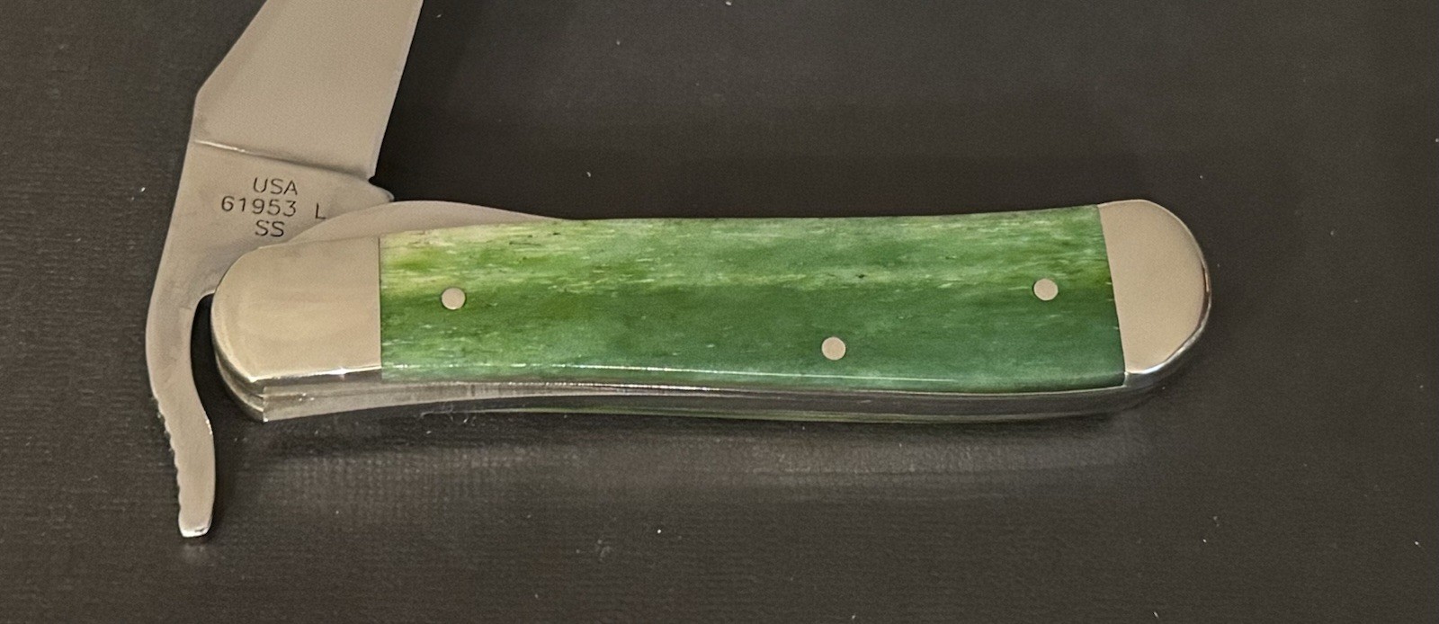 🔥 2013 Case XX 61953L  Moss Green Bone Handle Russlock Pocket Knife 1/3000