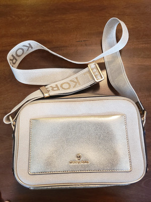 Michael Kors New Gold and Tan Crossbody 7 by 10.5 inches