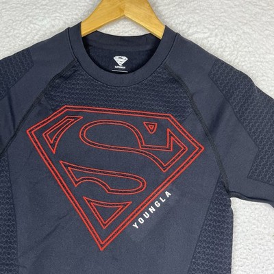YOUNG LA Superman Compression Tee Shirt Black Red Mens Large 4117