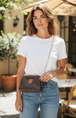 VTG Celine Macadam Monogram PVC Canvas Leather Small Pouch Clutch Crossbody Bag