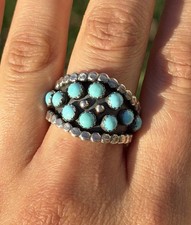 Navajo Native American Sterling Silver Blue Turquoise Cluster Ring Size 9.5 Z