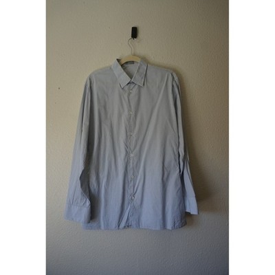 Dior Homme Long-Sleeved Button-Up Shirt Micro Check Luxury Basics Blue sz 40 L