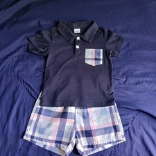 Toddler Navy Polo Set with Plaid Pocket and Shorts 18-24M